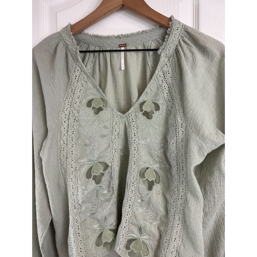 Free People Women's Sivan Embroidered Blouse Moss Green Long Sleeve Size XS - Picture 4 of 12